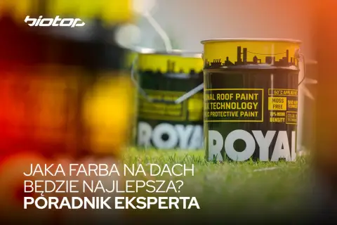 Farby na dach ranking: Puszki z farbą Royal na trawie. Jaka farba na dach będzie najlepsza? Poradnik eksperta.