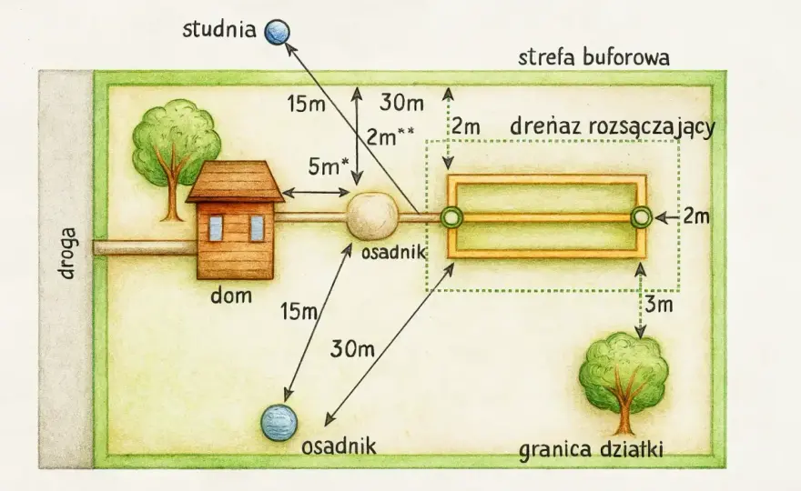 Odległości przydomowej oczyszczalni ścieków na działce